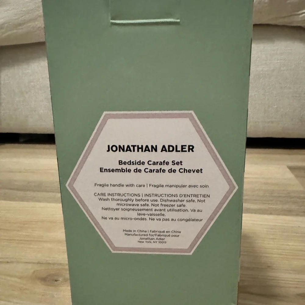 Jonathan Adler Turquoise Glass Bedside Carafe Set - Brand New